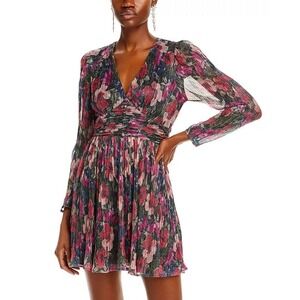 AQUA Long Sleeve Metallic Floral Dress Size Small